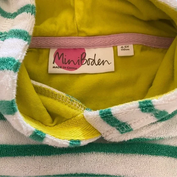 Mini Boden Cover Up Terry Striped With Hoodie